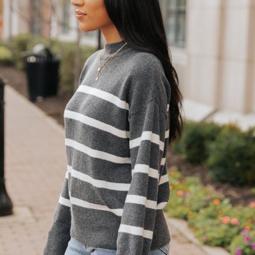 charcoal and cream striped pullover sweater 431260