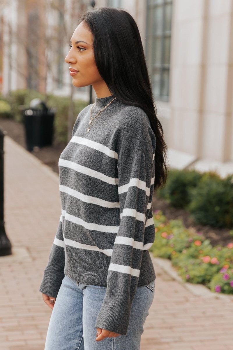 charcoal and cream striped pullover sweater 431260