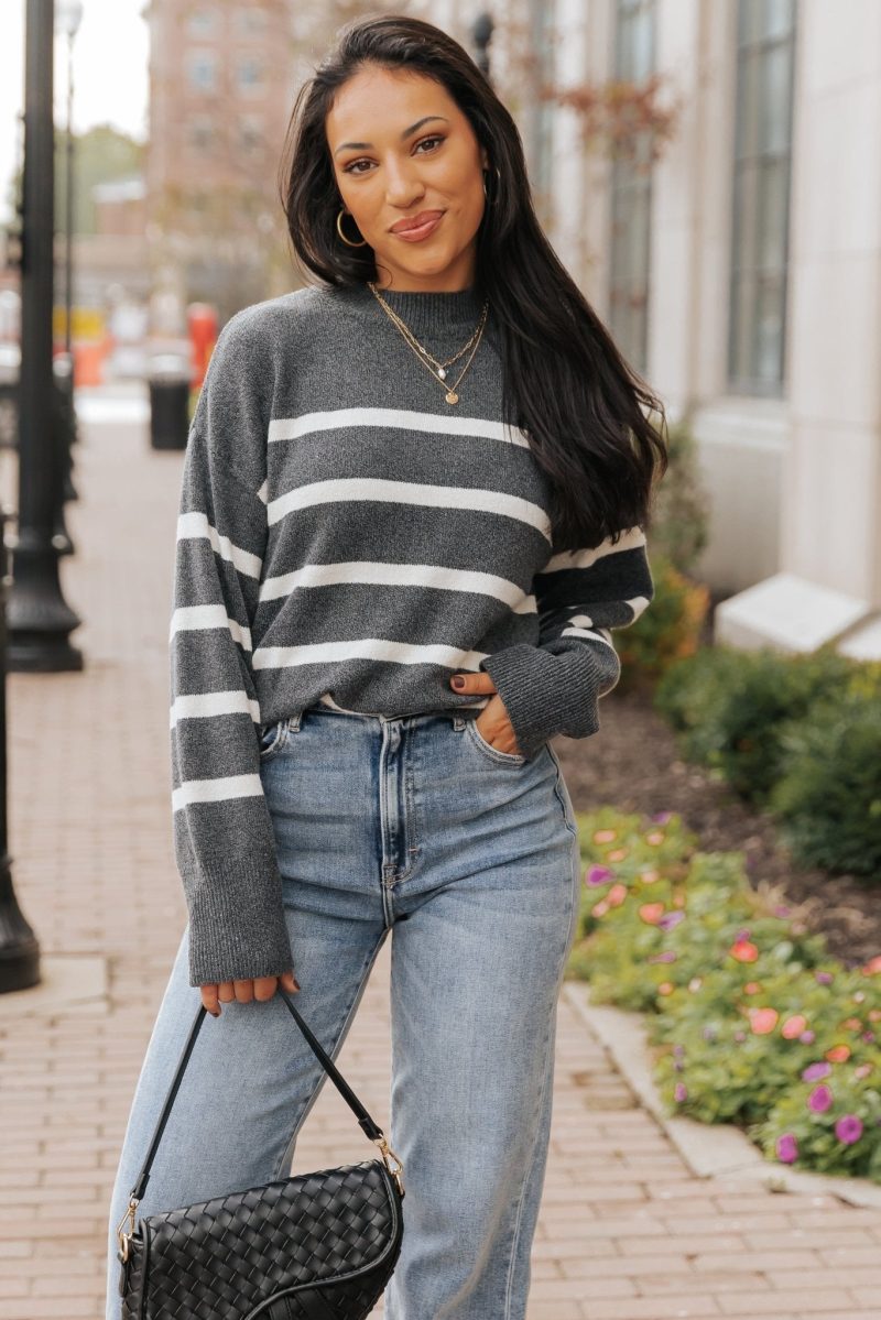 charcoal and cream striped pullover sweater 579739