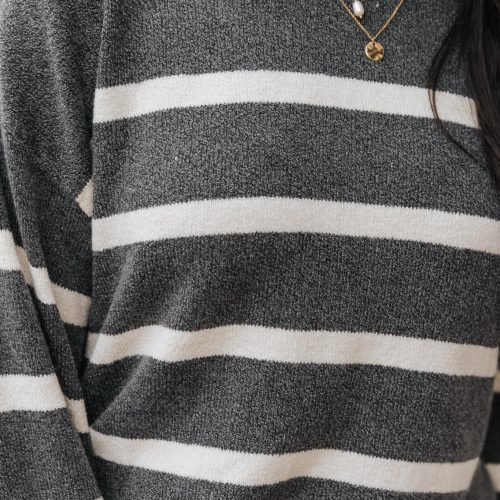 charcoal and cream striped pullover sweater 603322