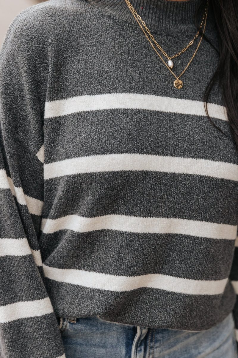 charcoal and cream striped pullover sweater 603322