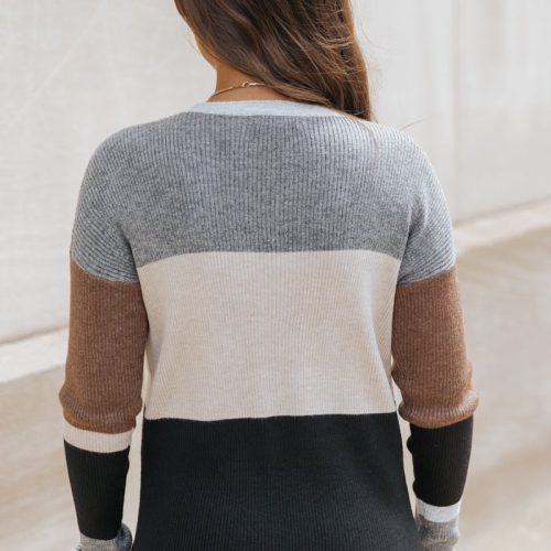 charcoal color block ribbed sweater 661471