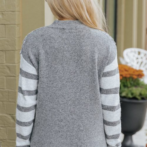 charcoal stitch detail color block striped sweater 165366