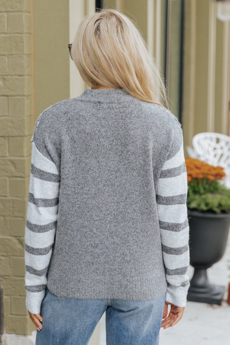 charcoal stitch detail color block striped sweater 165366