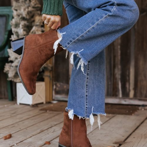 chestnut faux suede heeled ankle booties 283943