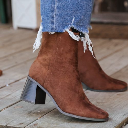 chestnut faux suede heeled ankle booties 791506