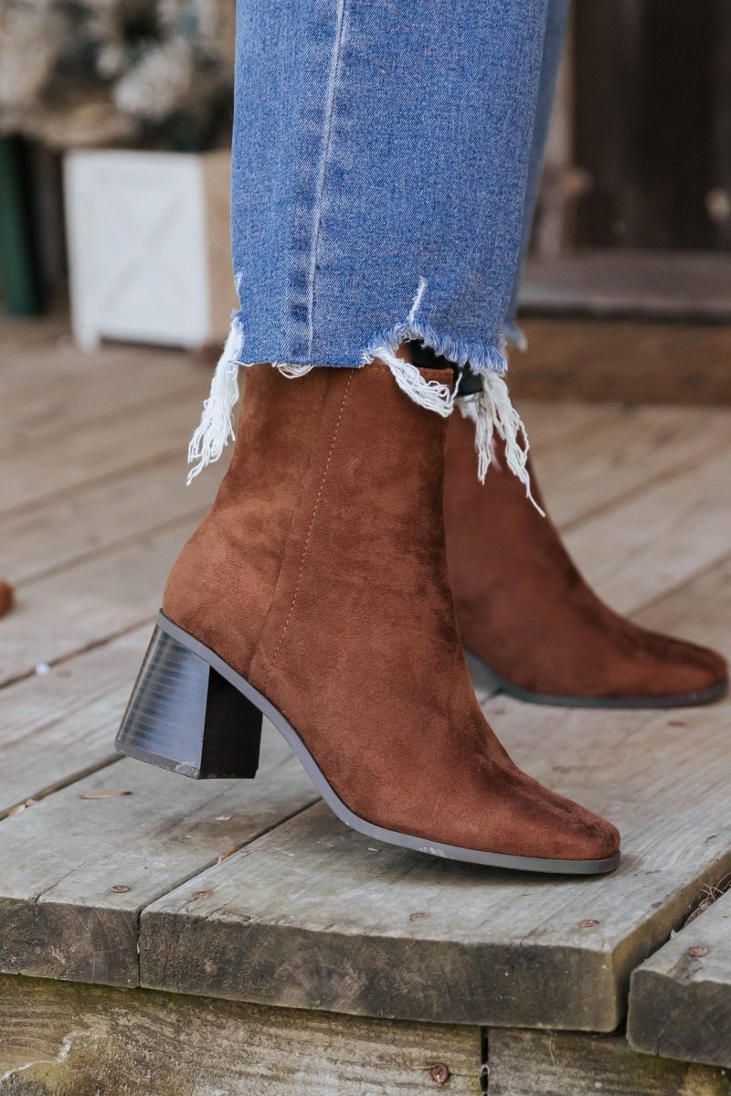 chestnut faux suede heeled ankle booties 791506