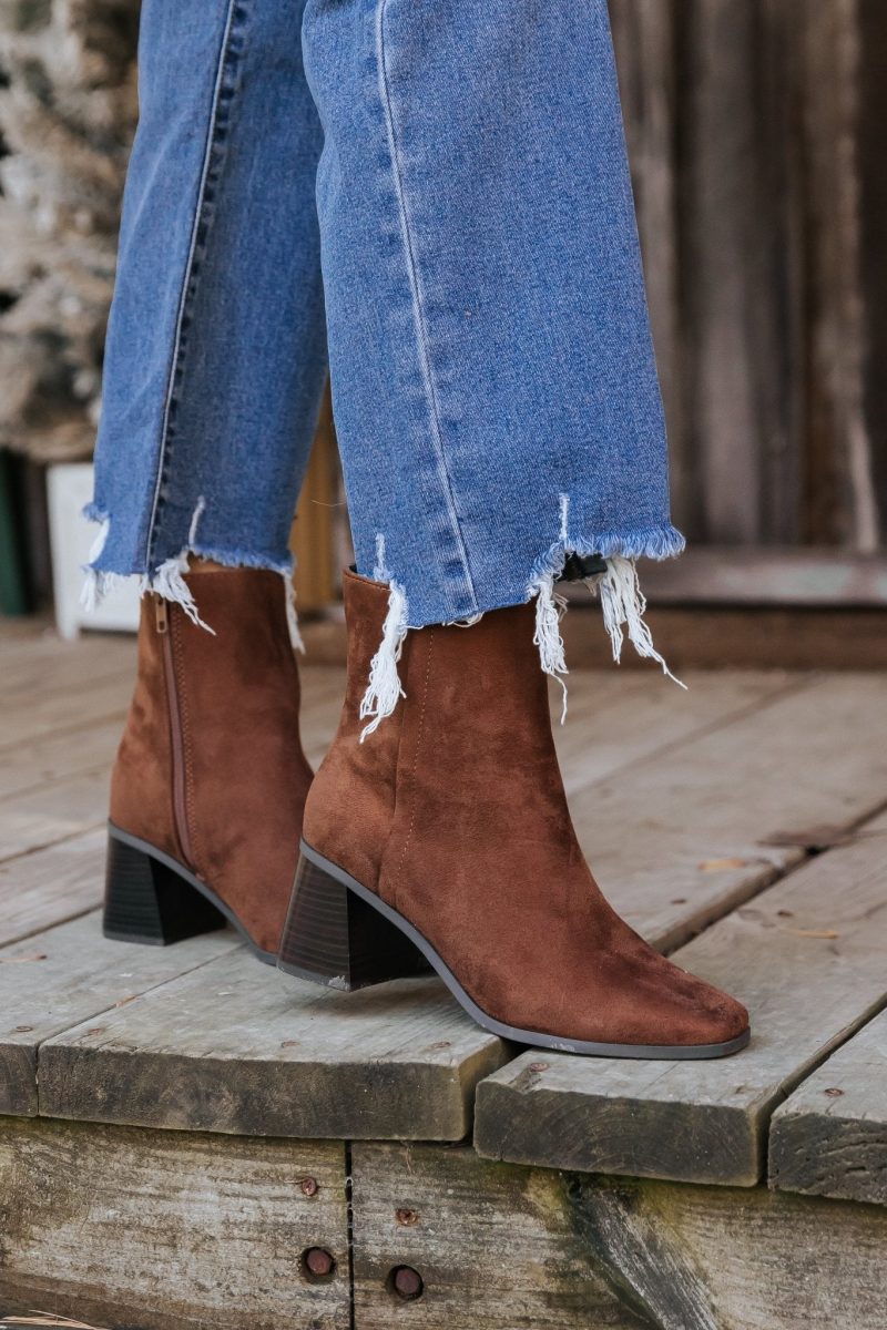 chestnut faux suede heeled ankle booties 821586