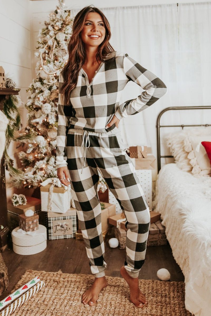 christmas morning ivory plaid pajama set final sale 647237