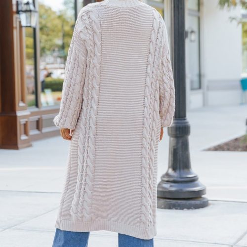 chunky cable knit duster cardigan light beige 592352