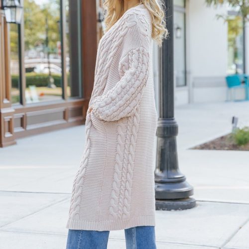 chunky cable knit duster cardigan light beige 666196