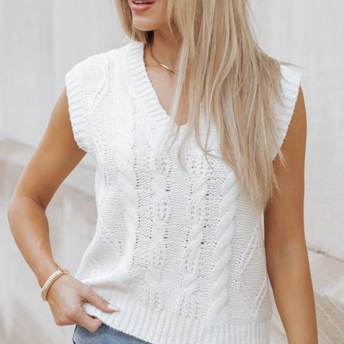 chunky cable knit sweater vest cream 107914