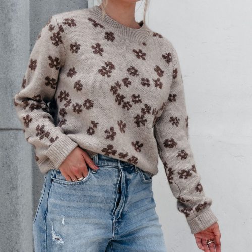 chunky daisy print sweater mocha 103032