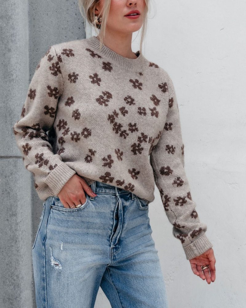 chunky daisy print sweater mocha 103032