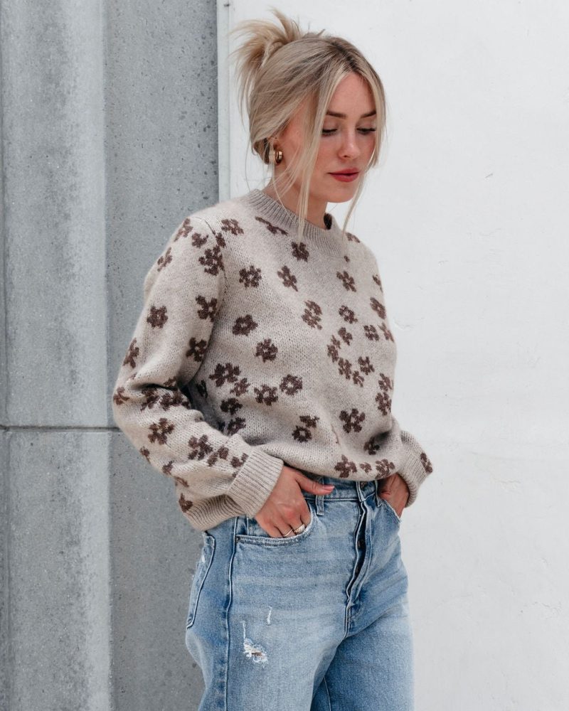 chunky daisy print sweater mocha 525499