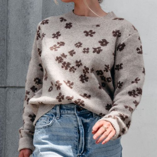 chunky daisy print sweater mocha 773493