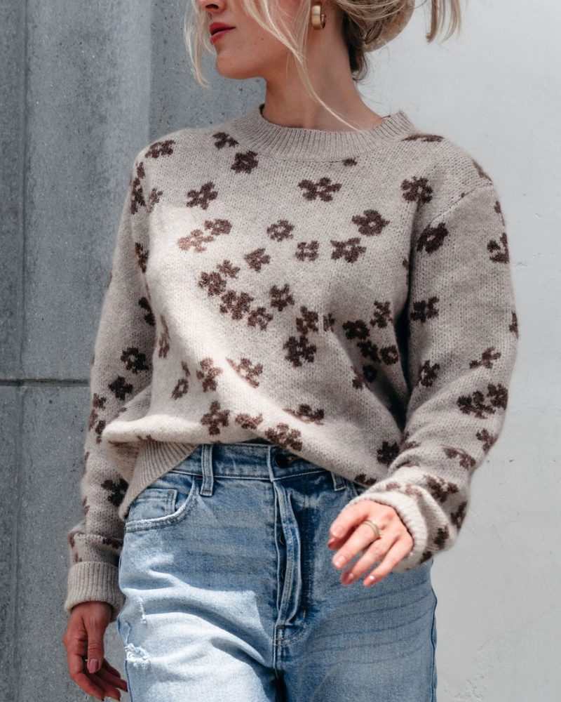 chunky daisy print sweater mocha 773493