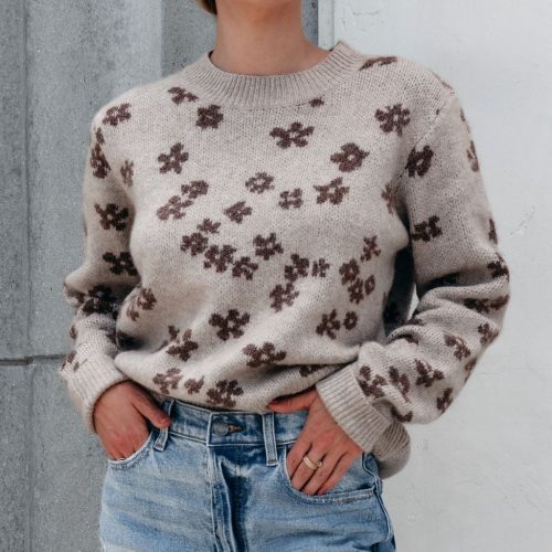 chunky daisy print sweater mocha 965878