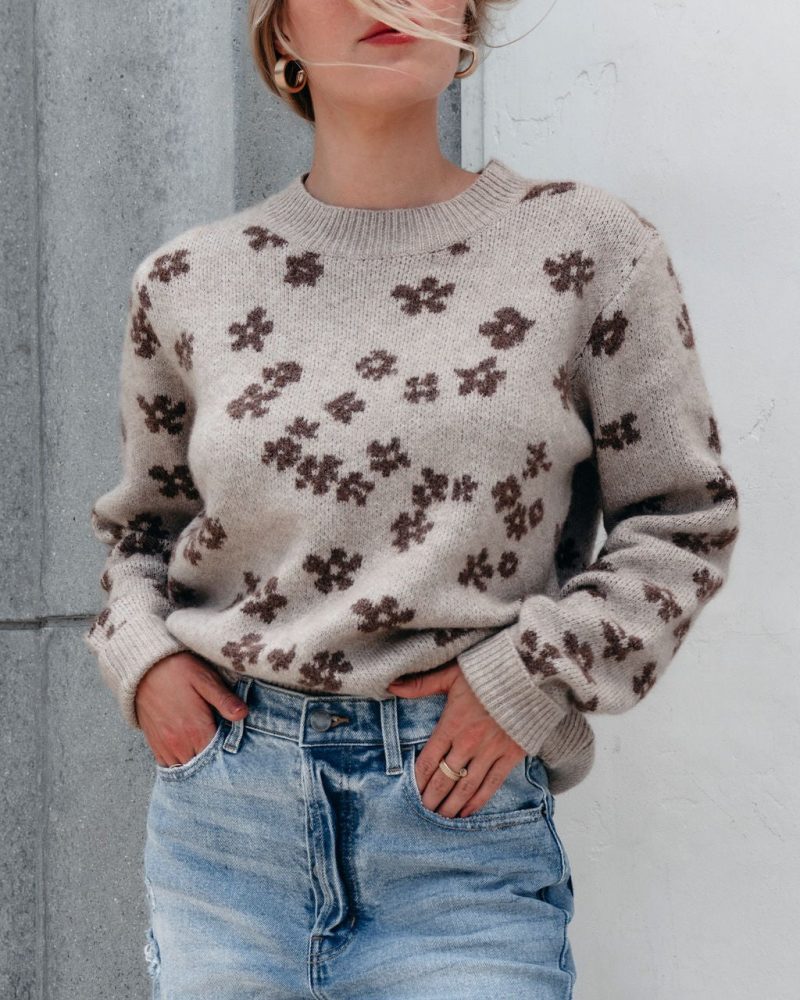 chunky daisy print sweater mocha 965878