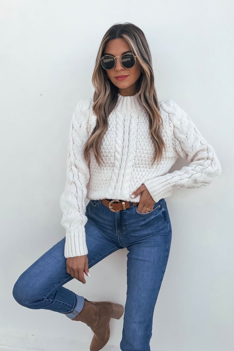 chunky light cream mock neck sweater 447537