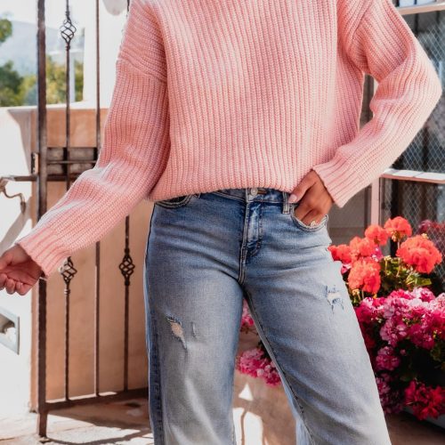 chunky pink ribbed turtleneck sweater 201438