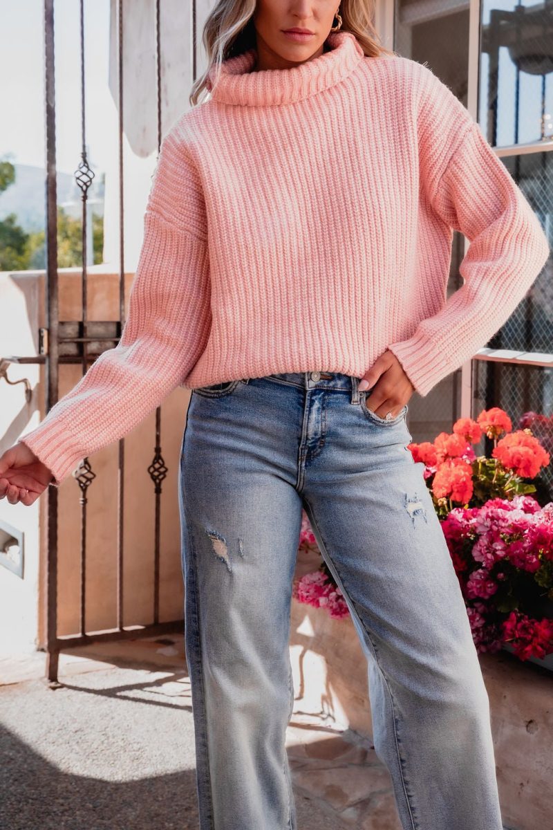 chunky pink ribbed turtleneck sweater 201438