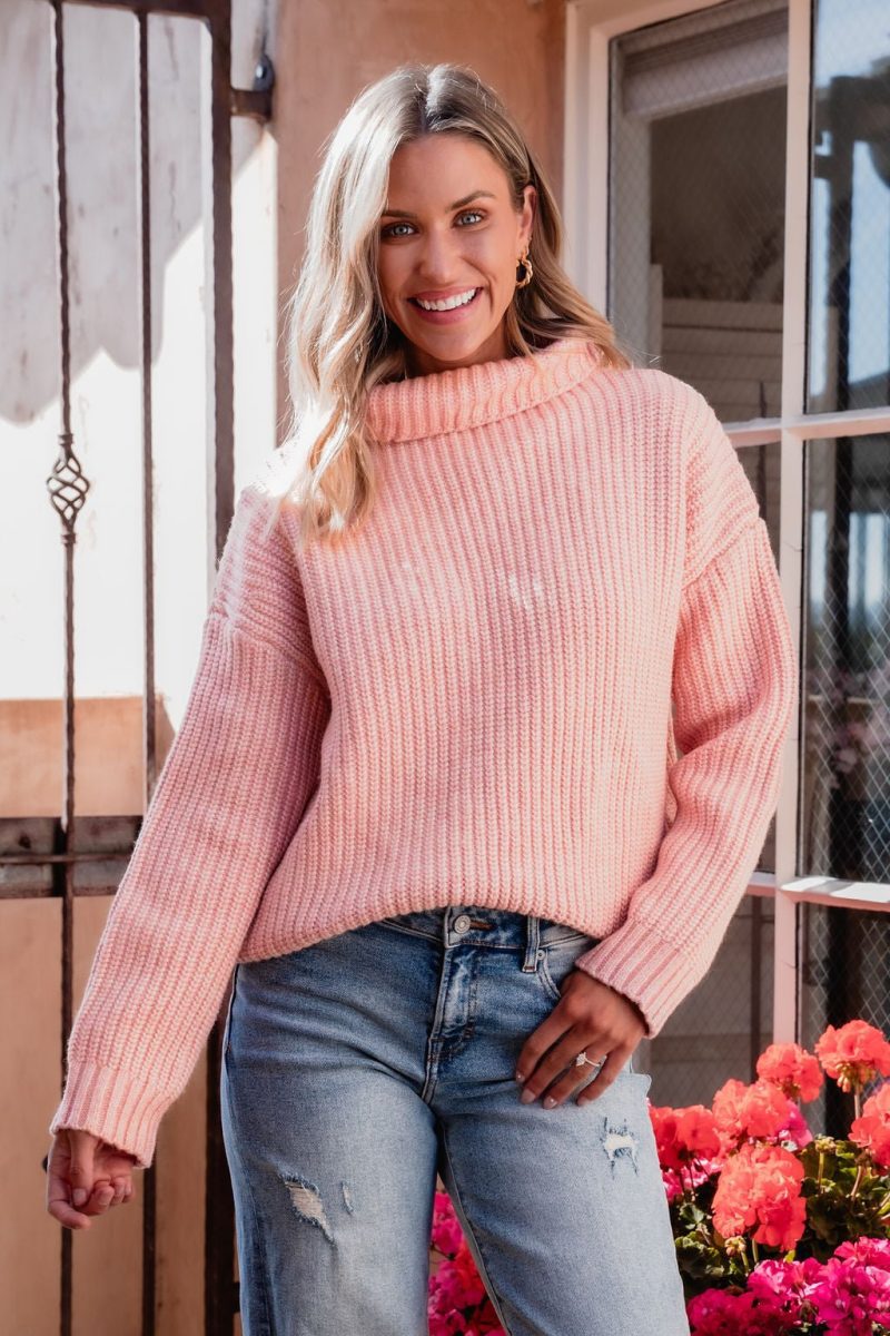 chunky pink ribbed turtleneck sweater 472434