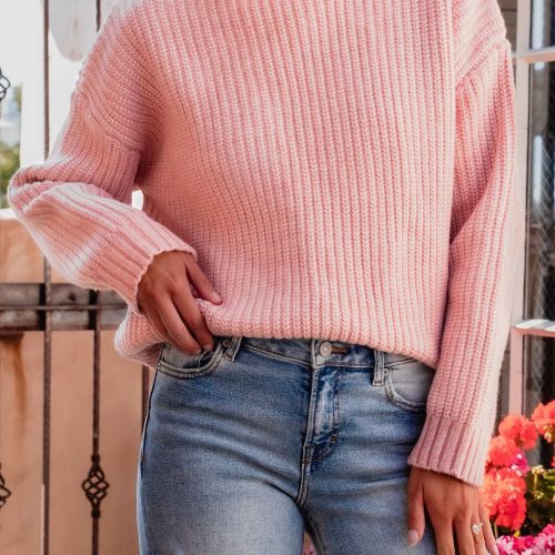 chunky pink ribbed turtleneck sweater 512661