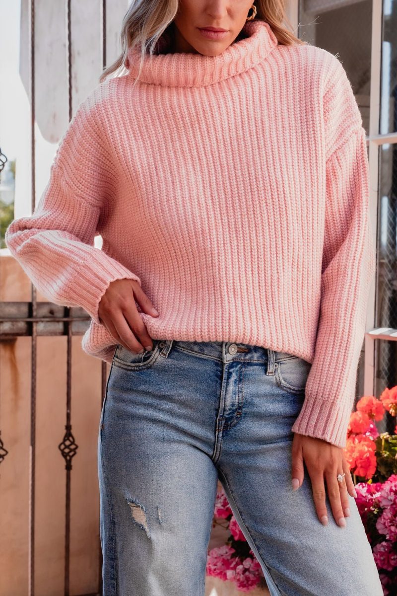 chunky pink ribbed turtleneck sweater 512661