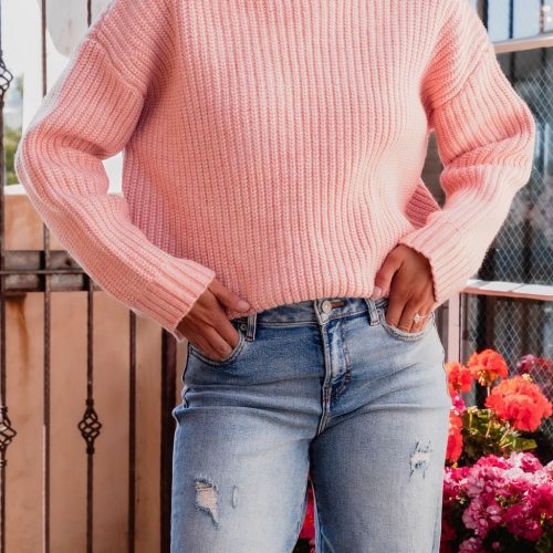 chunky pink ribbed turtleneck sweater 564357