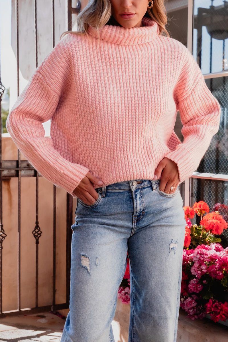 chunky pink ribbed turtleneck sweater 564357