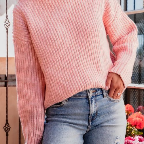 chunky pink ribbed turtleneck sweater 778400