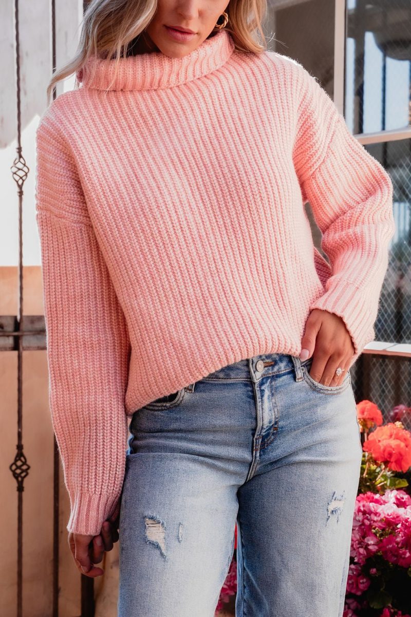 chunky pink ribbed turtleneck sweater 778400