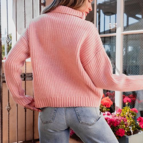 chunky pink ribbed turtleneck sweater 928545