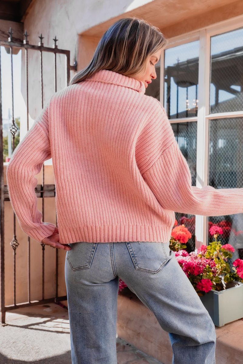 chunky pink ribbed turtleneck sweater 928545