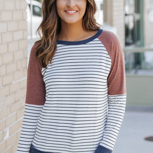 color block striped long sleeve top 750224