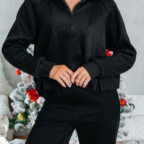 comfort lounge black half zip sweatshirt 880729