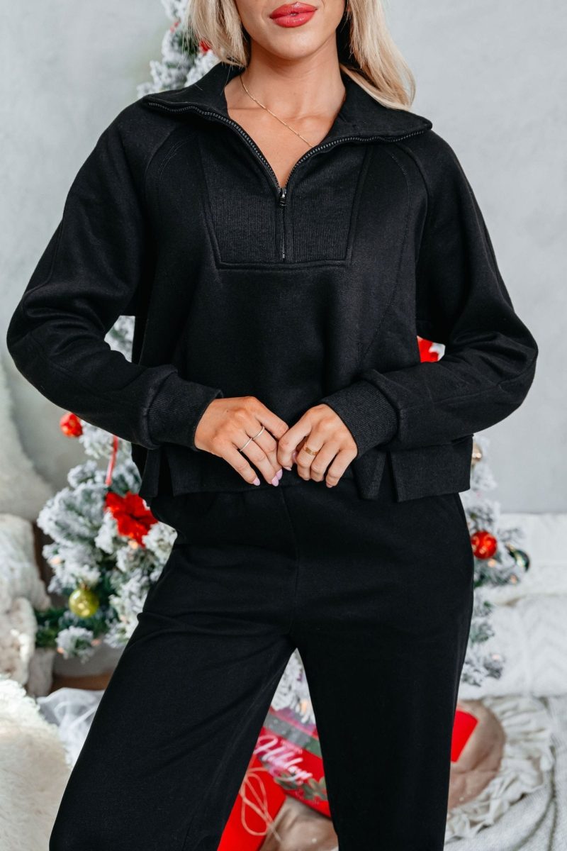 comfort lounge black half zip sweatshirt 880729