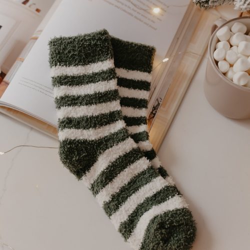 comfy cozy striped fuzzy socks green 538057