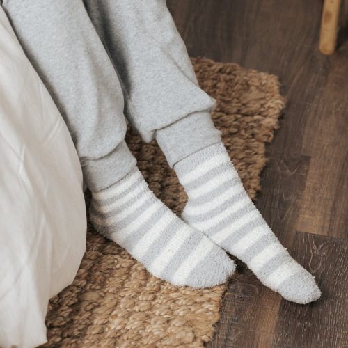 comfy cozy striped fuzzy socks grey 498007