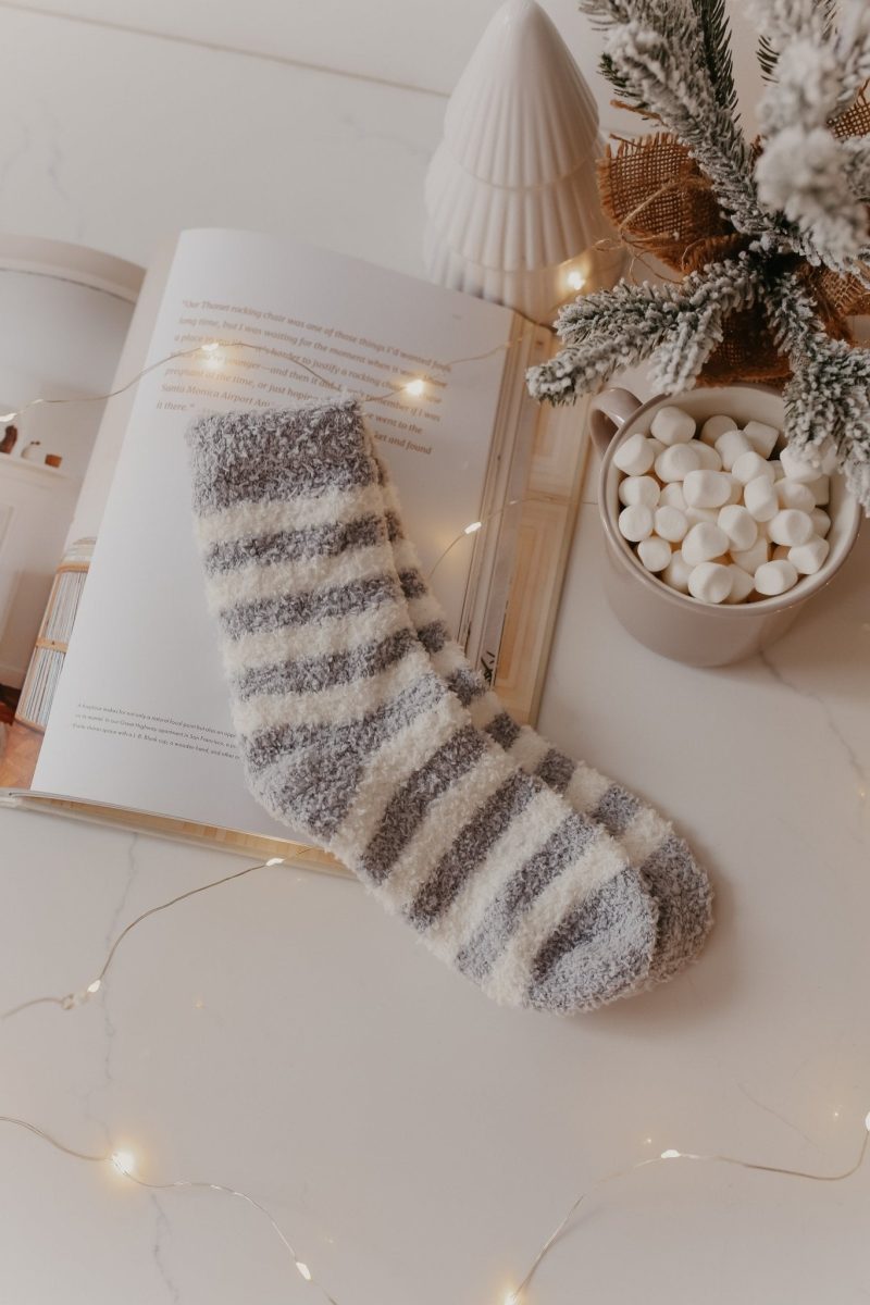 comfy cozy striped fuzzy socks grey 886767