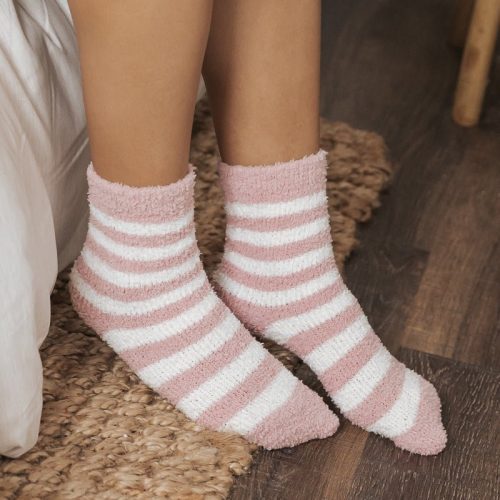 comfy cozy striped fuzzy socks pink 152359