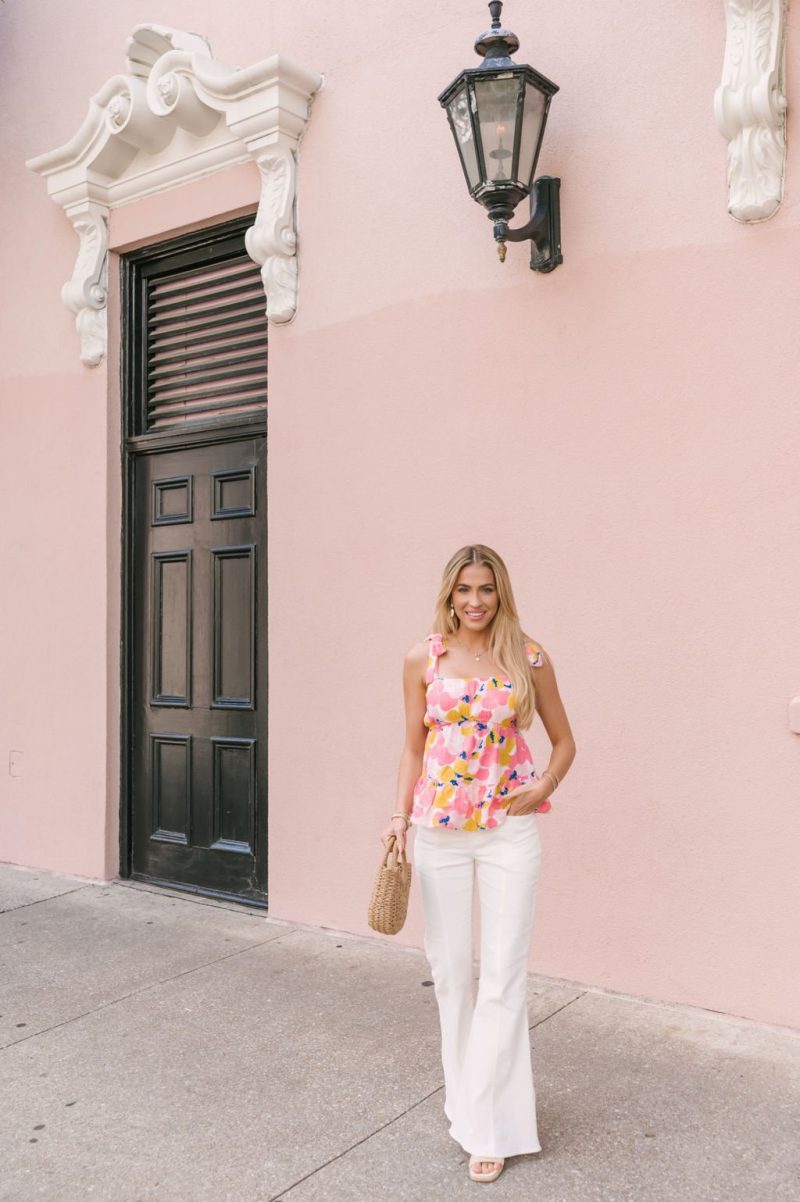 coral pink print ruffled tank top 688951