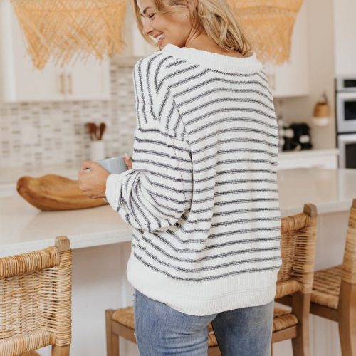 coziest cream striped v neck sweater final sale 278620