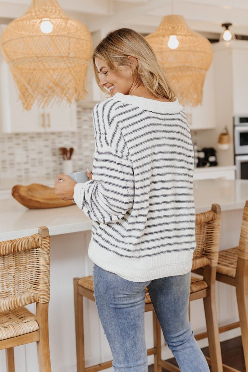 coziest cream striped v neck sweater final sale 278620