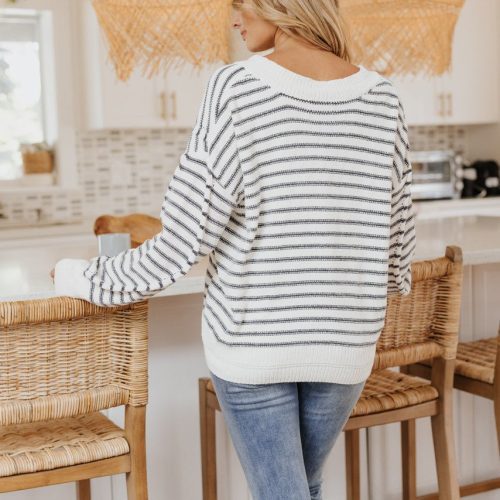 coziest cream striped v neck sweater final sale 383118