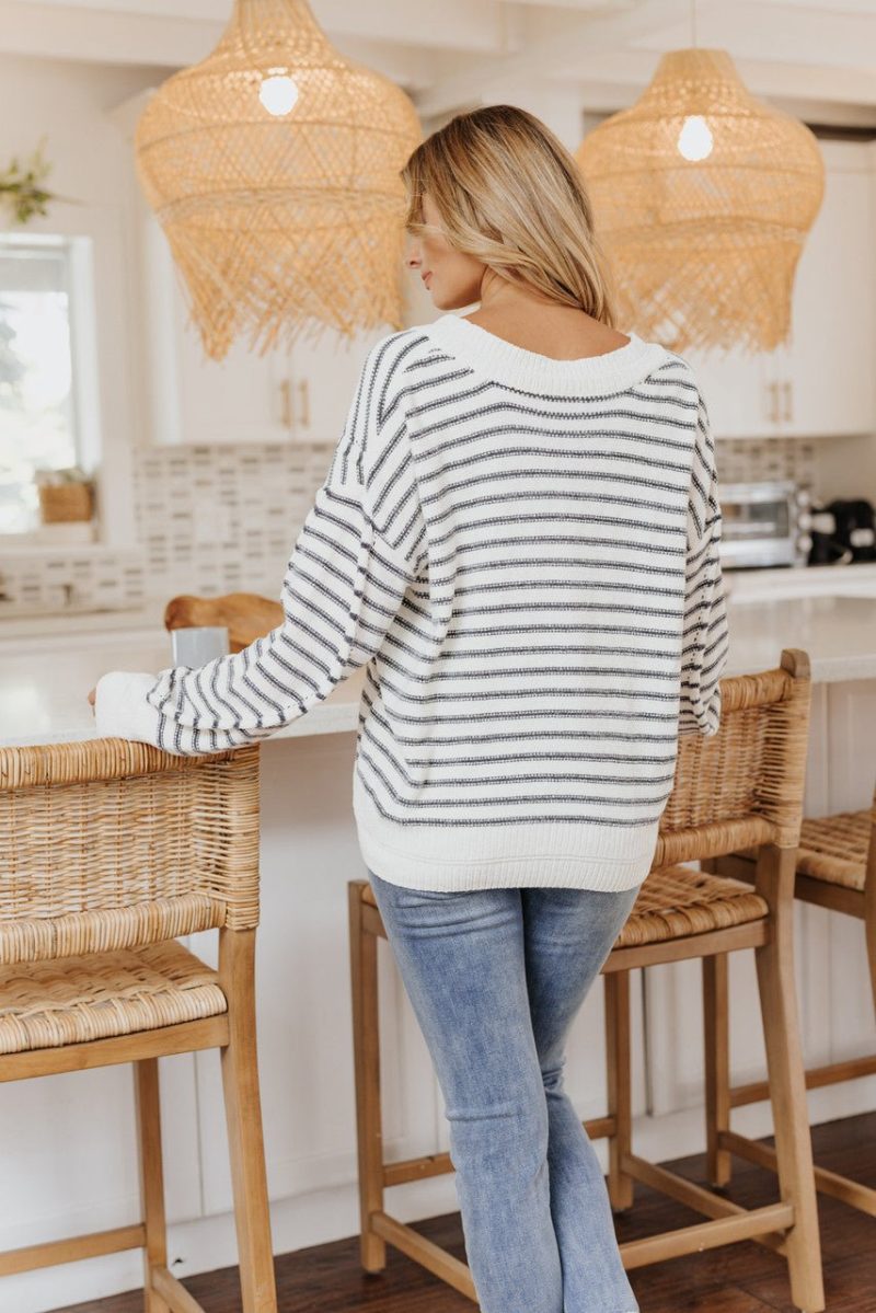 coziest cream striped v neck sweater final sale 383118