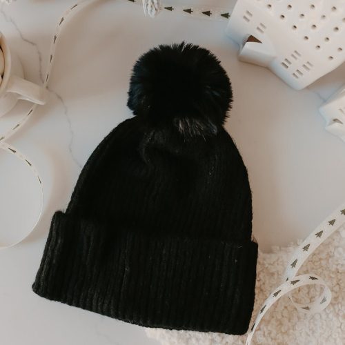 Cozy Black Ribbed Pom Beanie - Magnolia Boutique