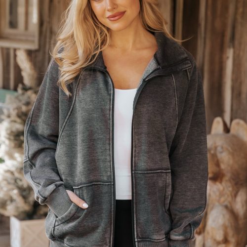 cozy essential zip up sweatshirt charcoal 114472