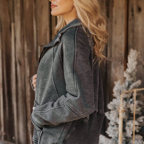 cozy essential zip up sweatshirt charcoal 604130